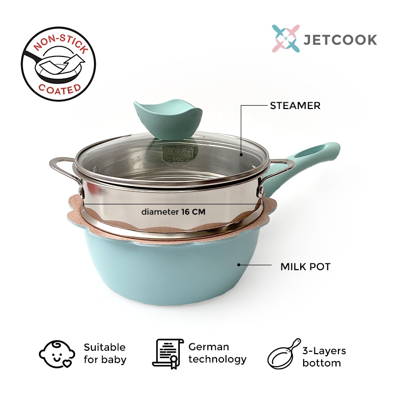 JetCook Baby Cookware Milk Pan dan Steamer 16 cm - Panci dan Kukusan untuk Bayi [NEW MODEL]