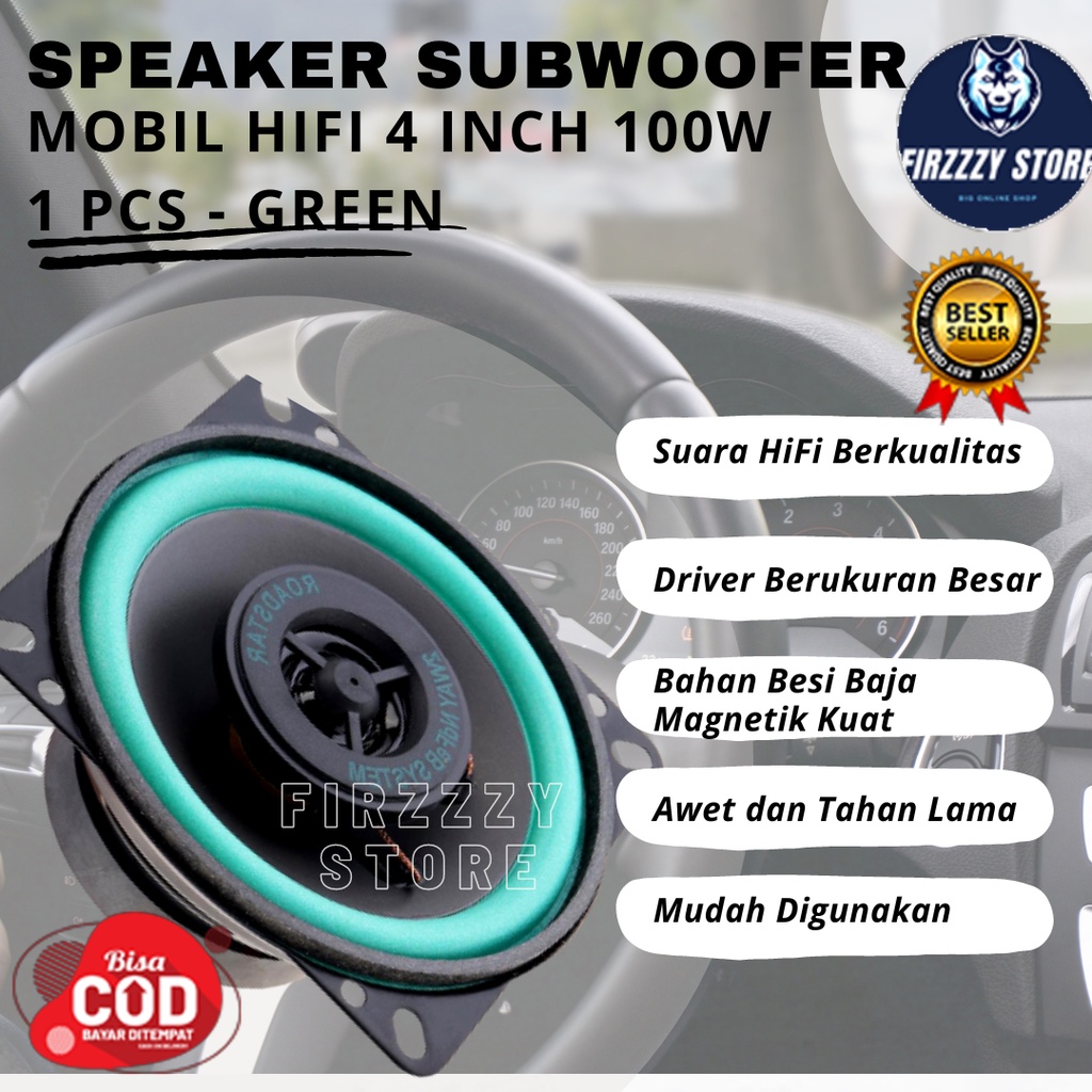 Speaker Subwoofer Mobil HiFi 100W 1 PCS - Green