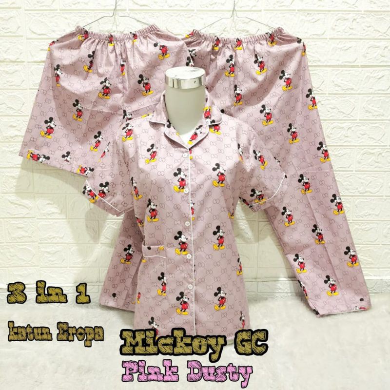 3in1 Piyama Wanita / Baju Tidur Wanita / Pajamas Cewek / Katun Jepang Mickey Gucci