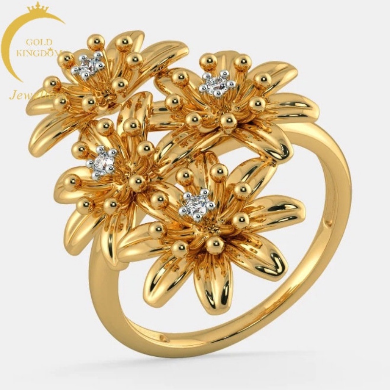 Goldkingdom Perhiasan Fashion Emas Asli Kadar 375 Bangkok Aksesoris Ready Stock Berlapis Emas 18k Berlebihan Empat Krisan Cincin Mewah Perjamuan Pertunangan Cincin