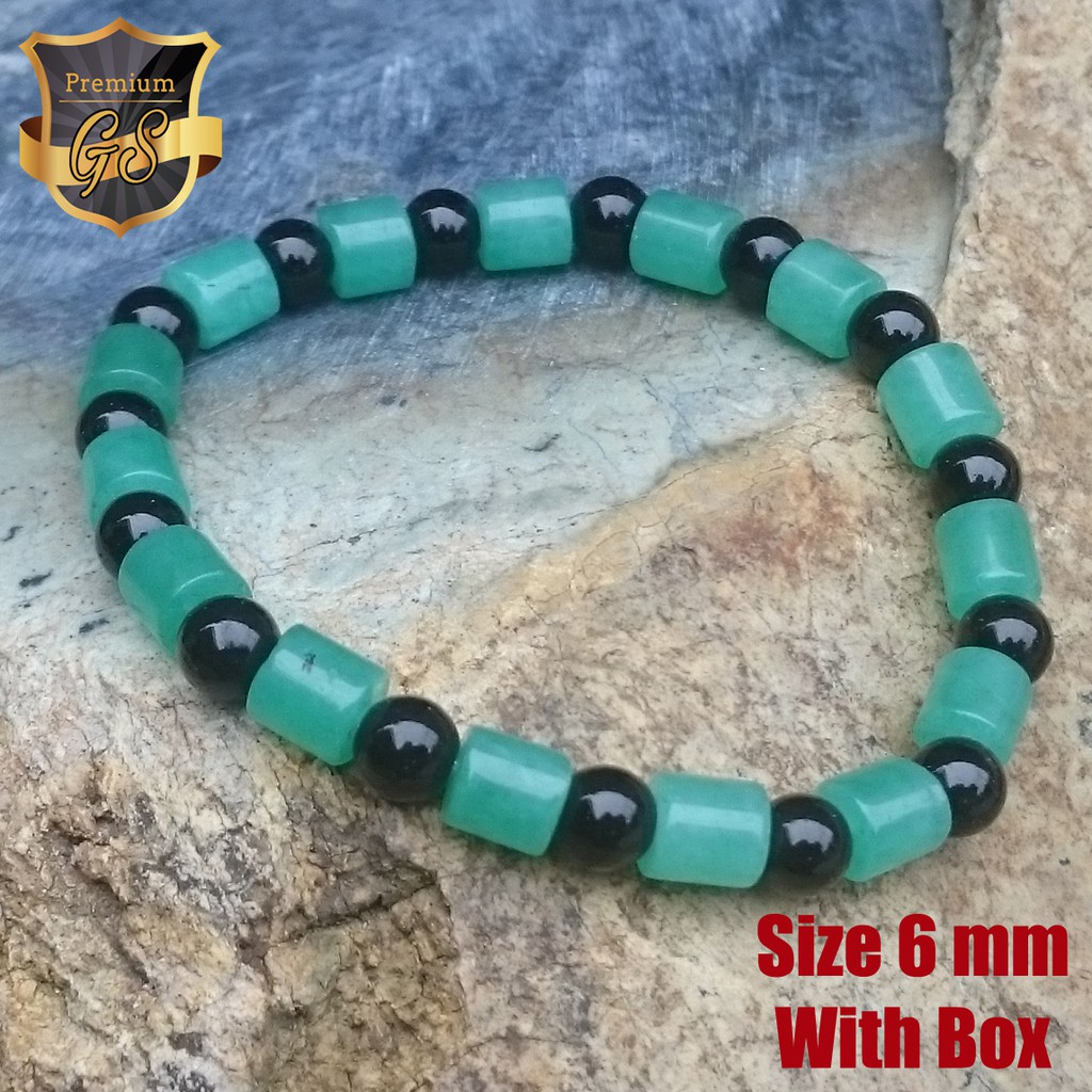 Gelang Natural Giok Hitam Kombinasi Giok Hijau With Box