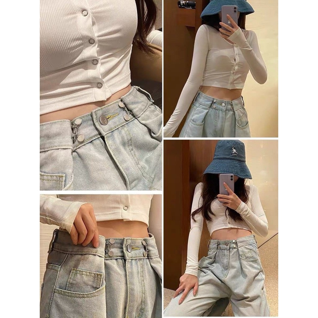 Kancing celana pengecil pinggang jeans longgar kebesaran model kait cantolan cetet button snap jepret pengait lepas pasang bahan logam besi warna emas silver bronze hitam