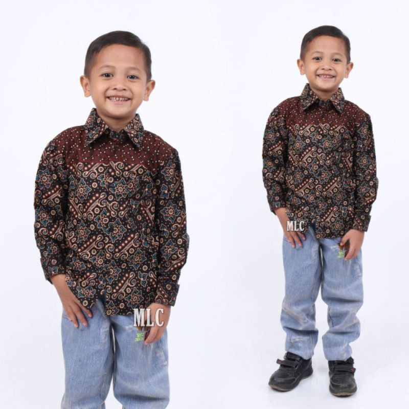 (BISA COD) KEMEJA BATIK ANAK LAKI-LAKI | baju batik anak laki-laki lengan panjang bisa buat seragam sekolah hari batik-Mataram