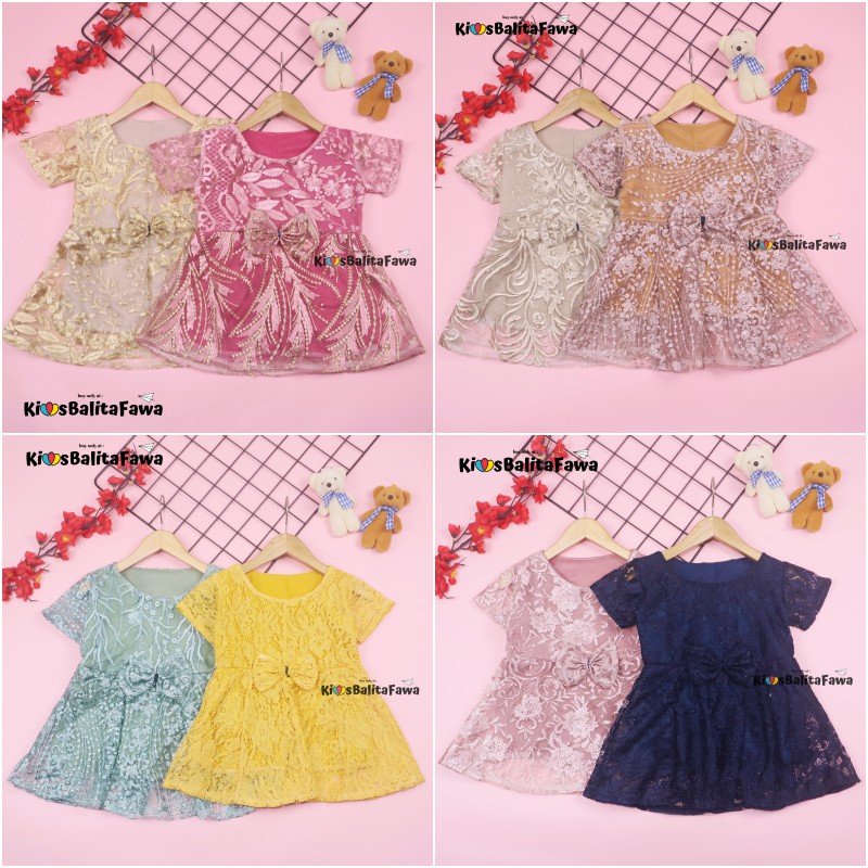 Dress Icha Brukat uk 6-12 Bulan / Dres Anak Perempuan Brukat Kondangan Gaun Pesta Baju Lengan Import Cewek