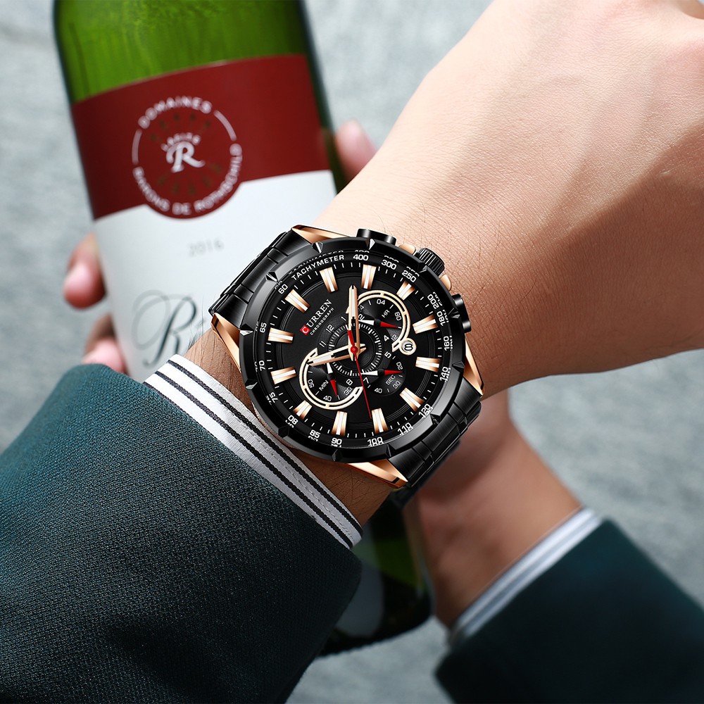 Jam Tangan Pria CURREN 8363 Analog Date Chronograph Aktif Stainless Strap Original