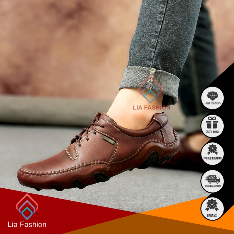 FREE BONUS - Sepatu Cibaduyut Pria Kulit Sapi Tali Oxford Kerja Kantor Resmi Dewasa Laki Laki Pantof