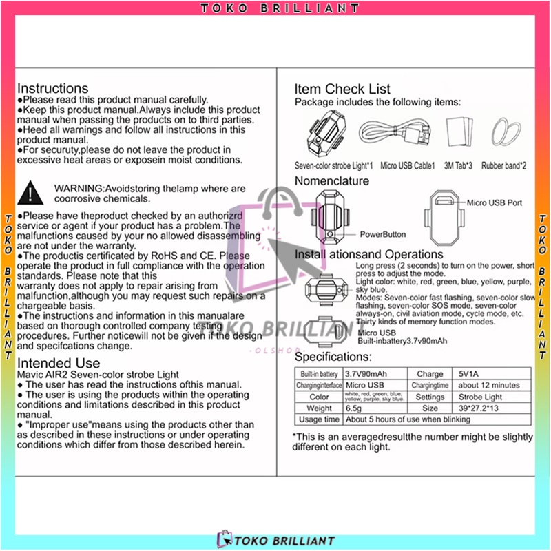 [𝐍𝐄𝐖 𝐔𝐏𝐋𝐎𝐀𝐃] Anti Tabrakan Lampu Strobo LED 7 Warna Universal Untuk Motor / Pesawat / Drone