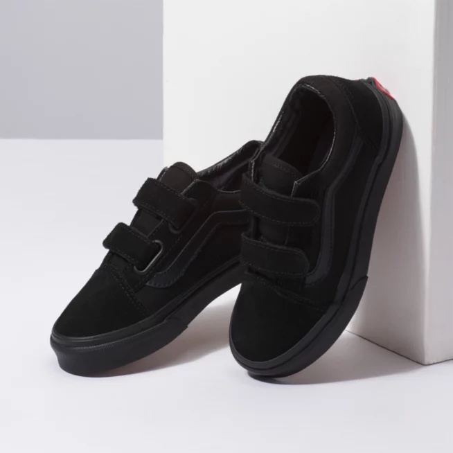 Sepatu Anak Laki Laki Velcro Full Black Sneakers Vans Oldskool Hitam Polos Sepatu Sekolah Pria Wanita