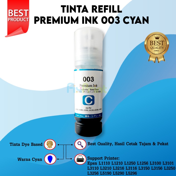 PAKET CMYK 4 Botol Tinta Epson 003 Premium Pengganti Original L1110 L1210 L1250 L1256 L3100 L3101 L3110 L3210 L3116 L3150 L3156 L3250 L3256 L5190 L5290 L5296 L6160 L6260 L6270 L6290 L6460 L6490 L6550 L6580 L6170 L6190 L14150 L15150 L15160 L15180 L4150