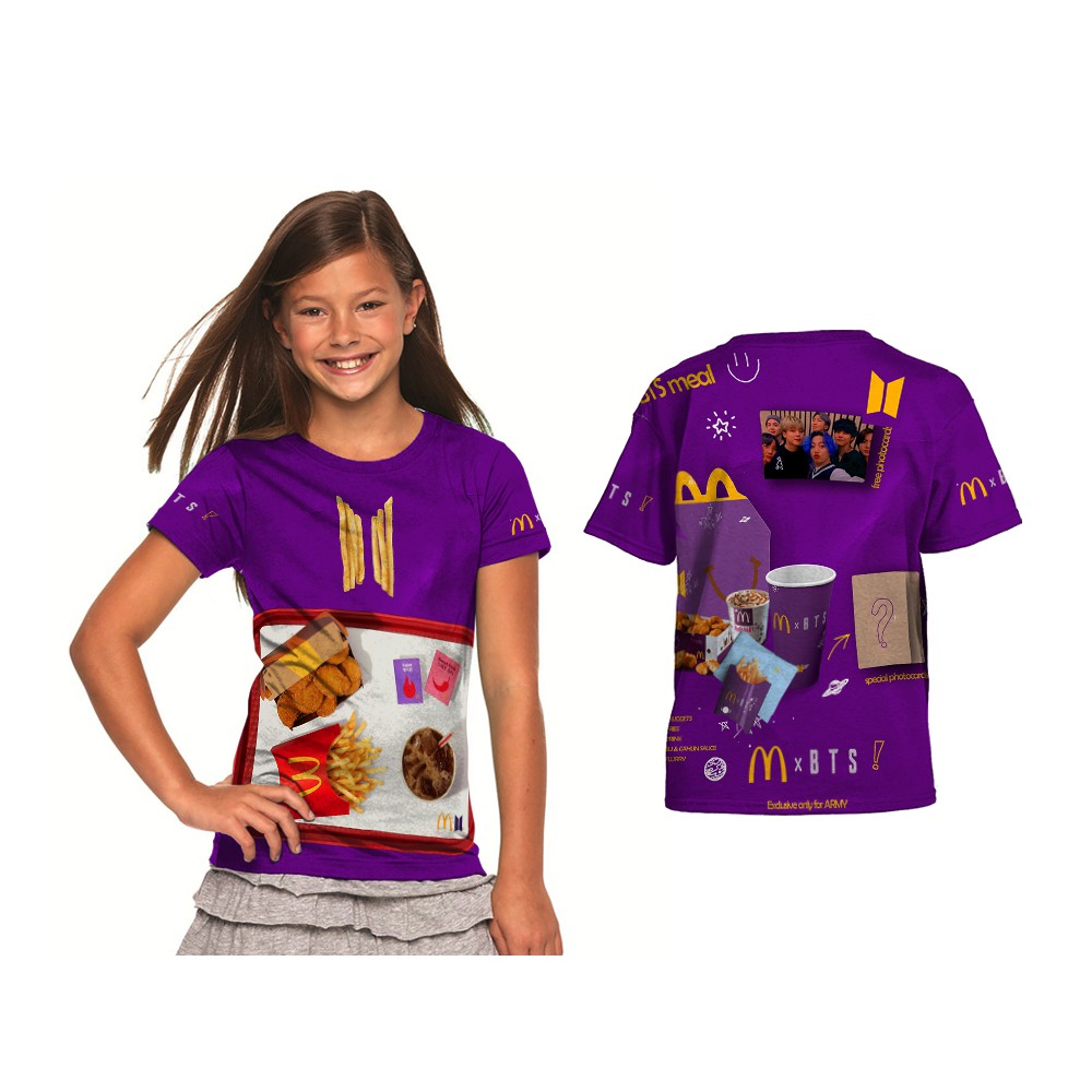 Kaos T-Shirt Anak Baju BTS X MCD Meal K-Pop Boy Grup Korea Custom Full Print