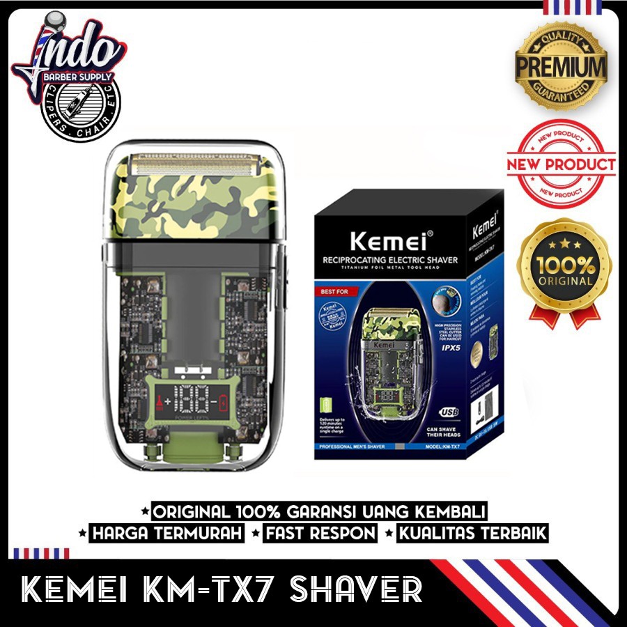 KEMEI SHAVER TX7 - ARMY / ORIGINAL SHAVER TRANSPARANT / RAZOR electric