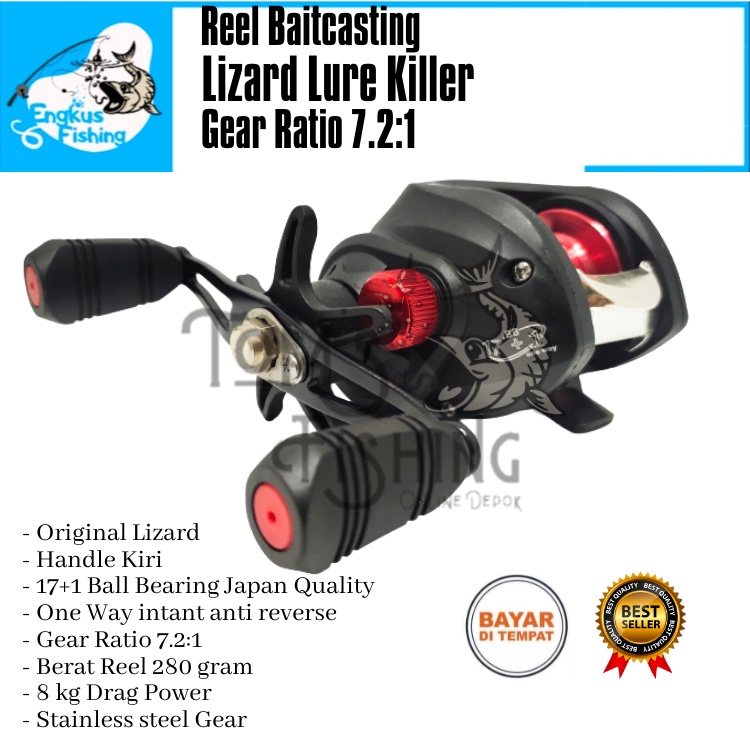 Reel Pancing BC Baitcasting Lizard Lure Killer (17+1Bearing) Handle Kiri Murah - Engkus Fishing