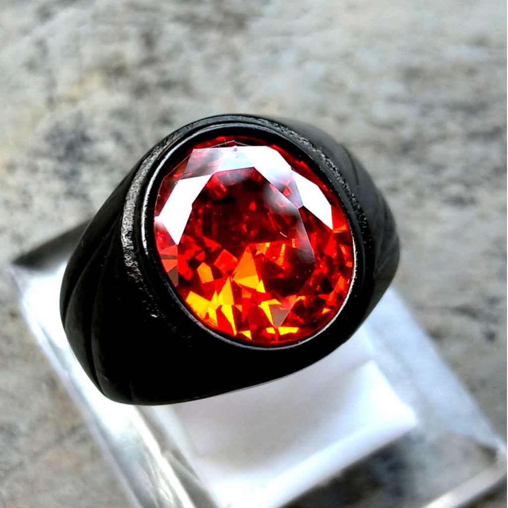 Cincin Hitam Batu Permata Paparaca Oval Cutting