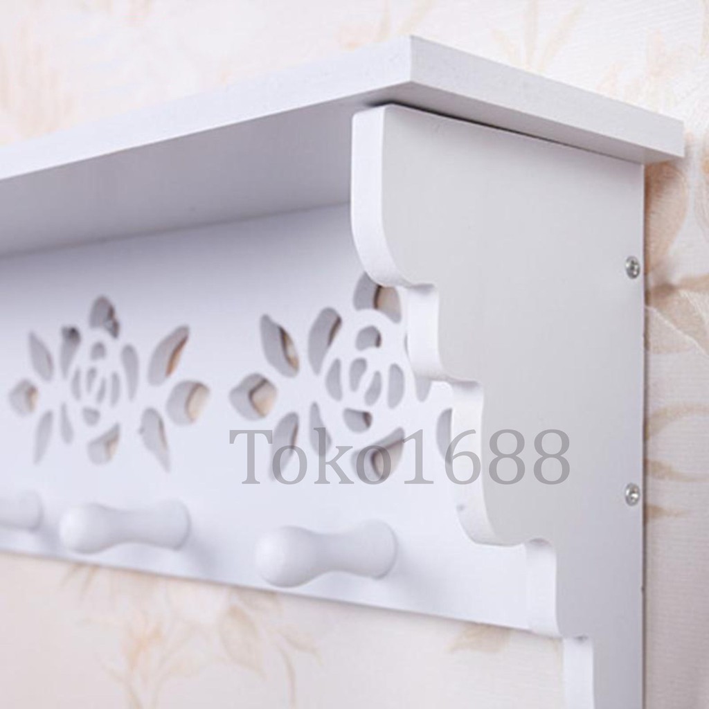 Queen_Fashions 1 Pcs Rak Dinding Bentuk Mawar Rose Shape Wall Shelves 5 Hook Gantungan 1428