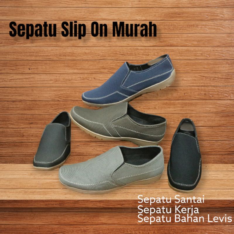 Sepatu Pria Santai Slip On Bahan Levis Murah