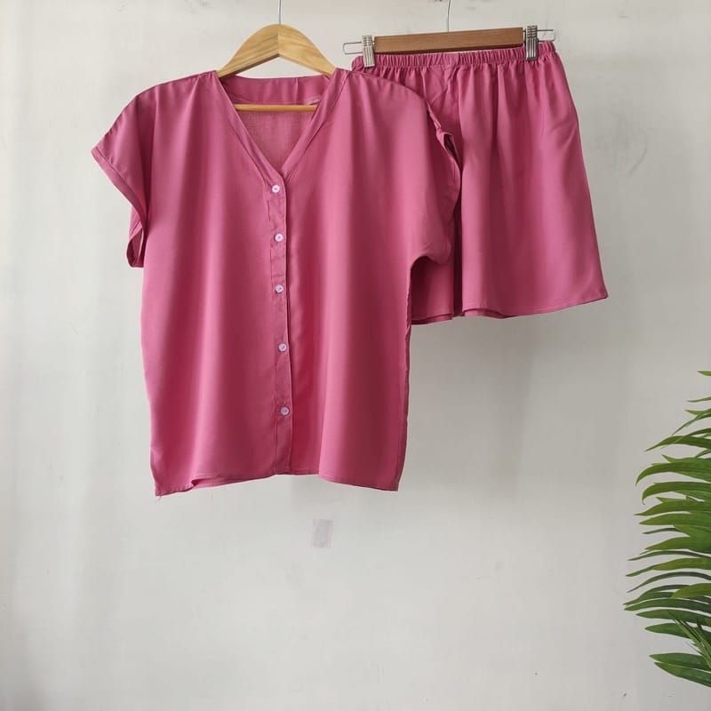PIYAMA KANCING PENDEK HITS PIYAMA KANCIBG BUSUI | PIYAMA RAYON | HOMEWEAR-PDNK DUSTY PINK