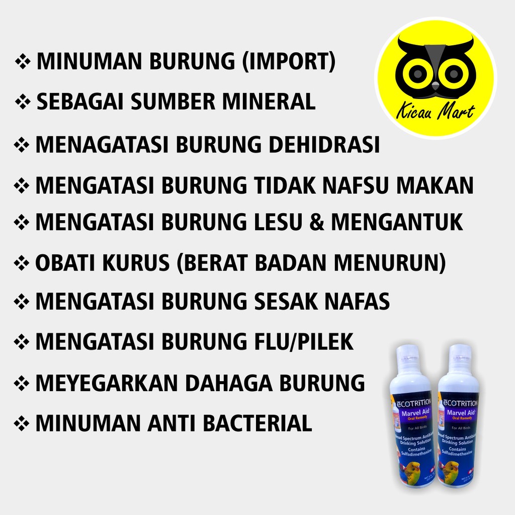 MINUMAN BURUNG MARVEL AID ORAL REMEDY 273 ML OBAT BULU RONTOK MACET BUNYI TIDAK NAFSU MAKAN ACBSBWJ1