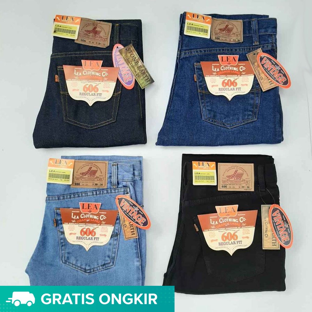 Celana Jeans Lea standart reguler fit Hitam garment, Biru muda, Biru classic 28 s/d 38 CELANA JEANS ( BONUS DOMPET )