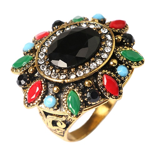 Hu Hu Hu Hu Hu Alat Bantu Pasang Kacamata♡ Perhiasan Cincin Wanita Motif Bunga Besar Bahan Resin Alloy Gaya Etnik Retro Ukuran 7-10 Untuk Pesta