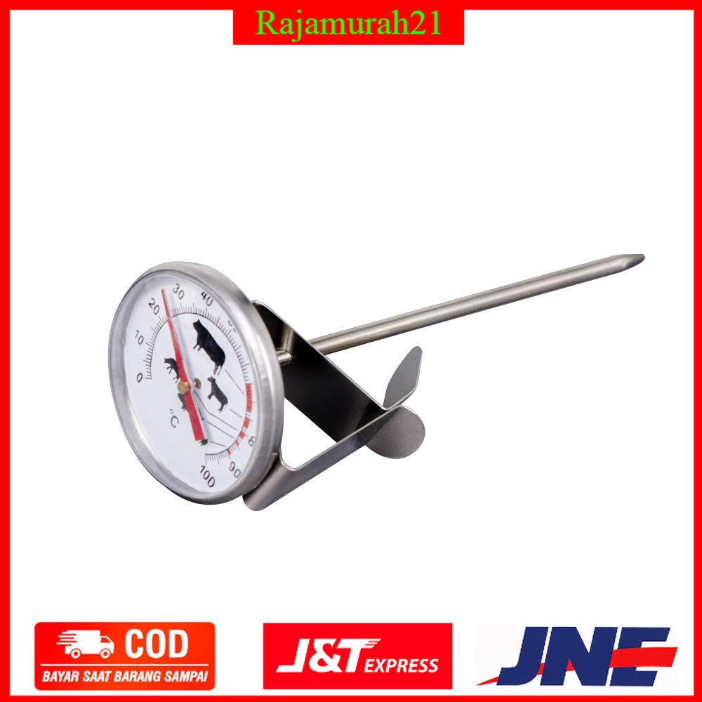 BBQ Food Thermometer Meat Gauge Instant Read Probe - Silver - 7RHR01SV