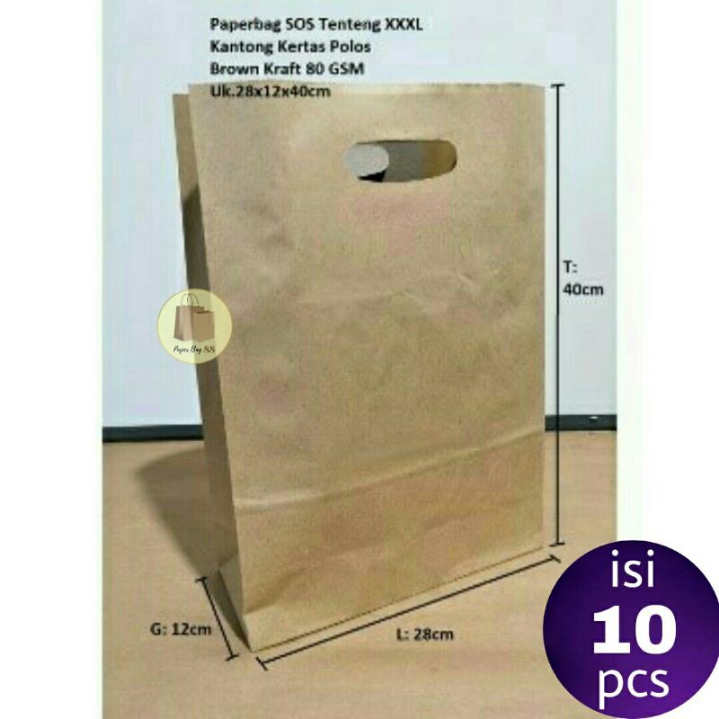 

Kantong Kertas Tenteng SOS Coklat XXXL 28x12x40 cm (isi 10 pcs)