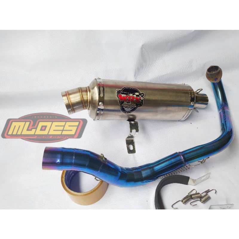 knalpot WRX leher BLUE, inlet 38 untuk genio. beat New 2020. scopy New 2021.