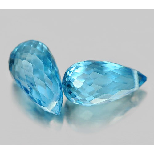 Pair VS Briolette with Drilled 4.10ct Tcw 9x4mm Natural Swiss Blue Topaz Brazil TP181