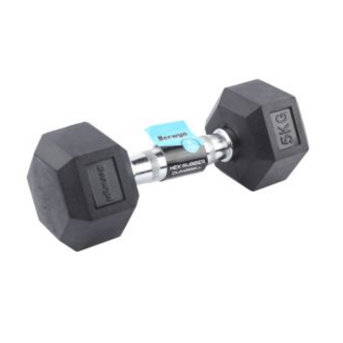 Berwyn Dumbbell Karet Hexagonal 5 Kg - Hitam