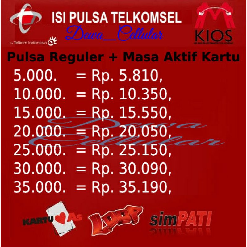 TERMURAH PULSA TELKOMSEL, ISI ULANG PULSA SIMPATI, AS, LOOP, PULSA REGULER TELKOMSEL, PULSA MURAH