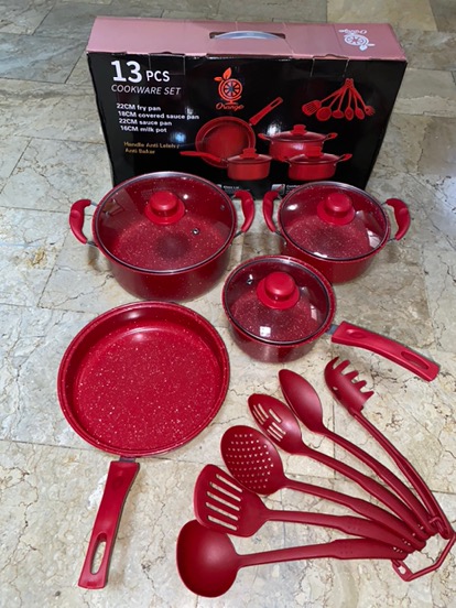 Panci Set Lengkap Teflon Warna Cookware Frypan Saucepan Milkpot Free Spatula 6pcs