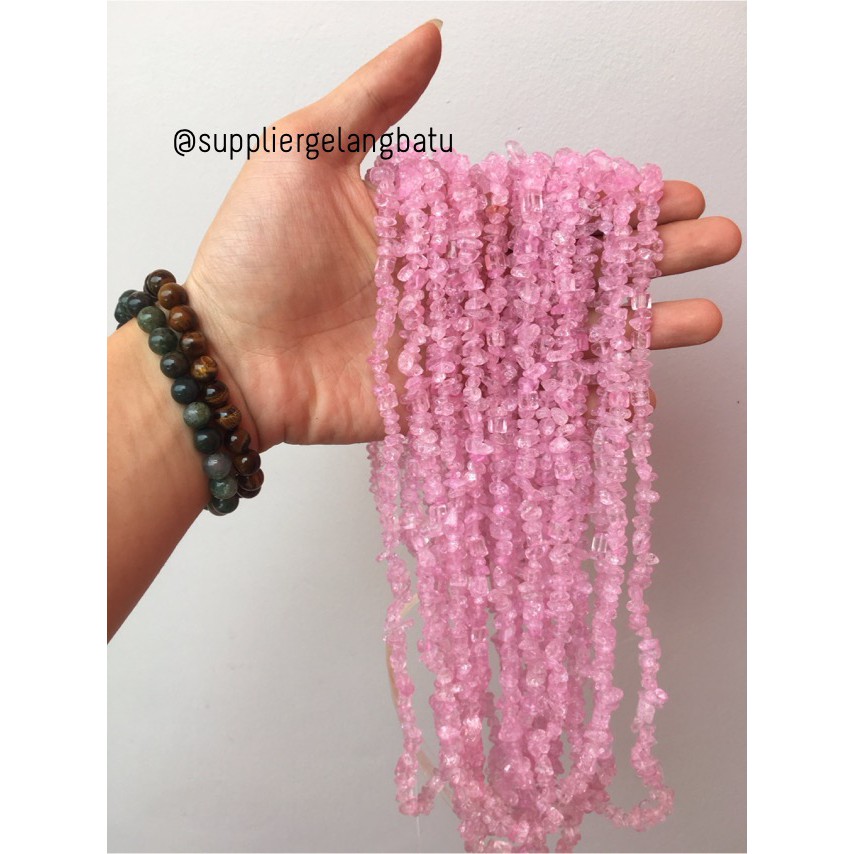 kerikil kaca pink rose quartz 1cm bahan gelang kalung manik kerajinan aksesoris fashion pria wanita