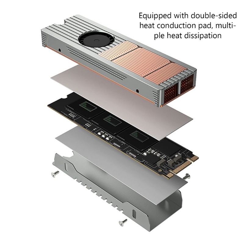 Bt Aluminium+Tembaga M.2 2280 SSD Heatsink Dengan Turbo Fan 10000RPM Bantalan Silikon Dua Sisi M2 NVME Solid Disk Heatsin