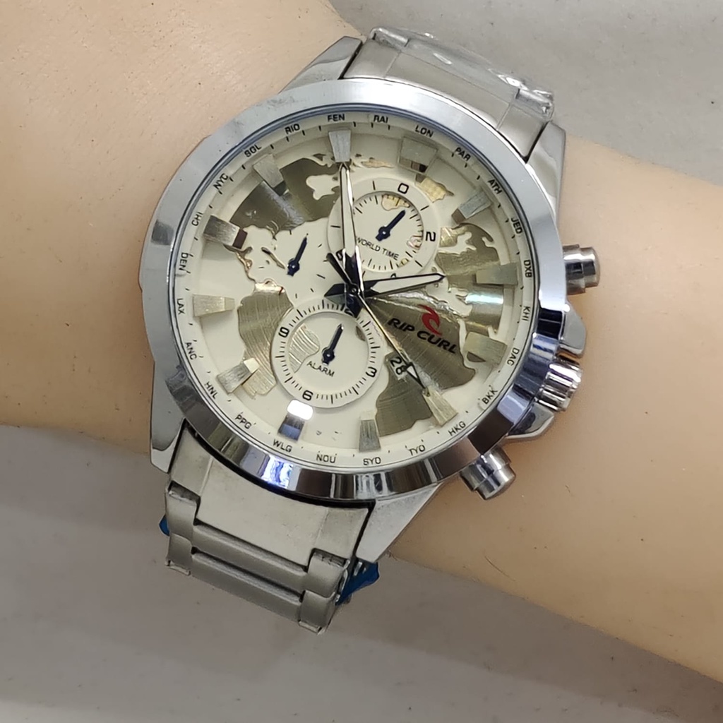 JAM TANGAN PRIA P90 RANTAI CHRONO HIASAN TANGGAL AKTIF DM 4.5CM FREE BOX || JAM TANGAN FASHION PRIA RIPCURL