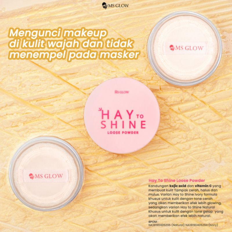 Loose Powder by Ms Glow/ bedak tabur Hay to Shine/ bedak tabur Oily to matte