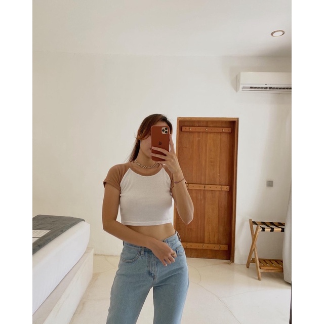 crop raglan top// crop top wanita// crop top korean look