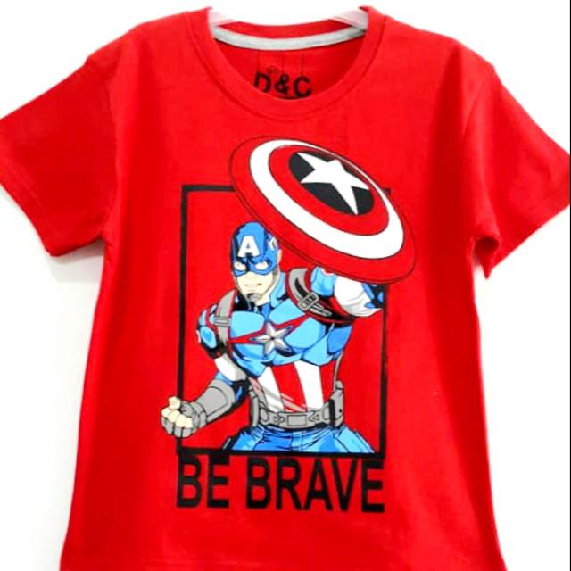 Red Captain America Be Brave- t-shirt karakter- kaos Anak santai- kaos Anak Cowok- Kaos anak murah