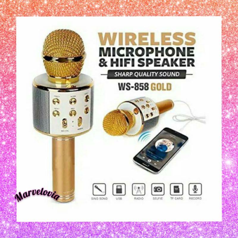 Mic Wireless 858 Portable Microphone Speaker Bluetooth Karaoke