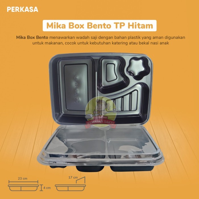 RB2 Mika Box Bento Hitam PET / Box Bento 4 Sekat Hitam / Mika Bento Sekat PET Murah