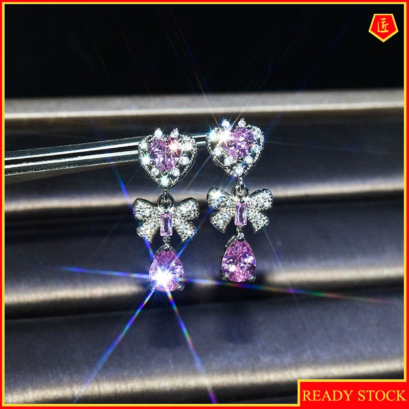 Fashion Inlaid Pink Crystal Vintage Bow Ear Stud Earring