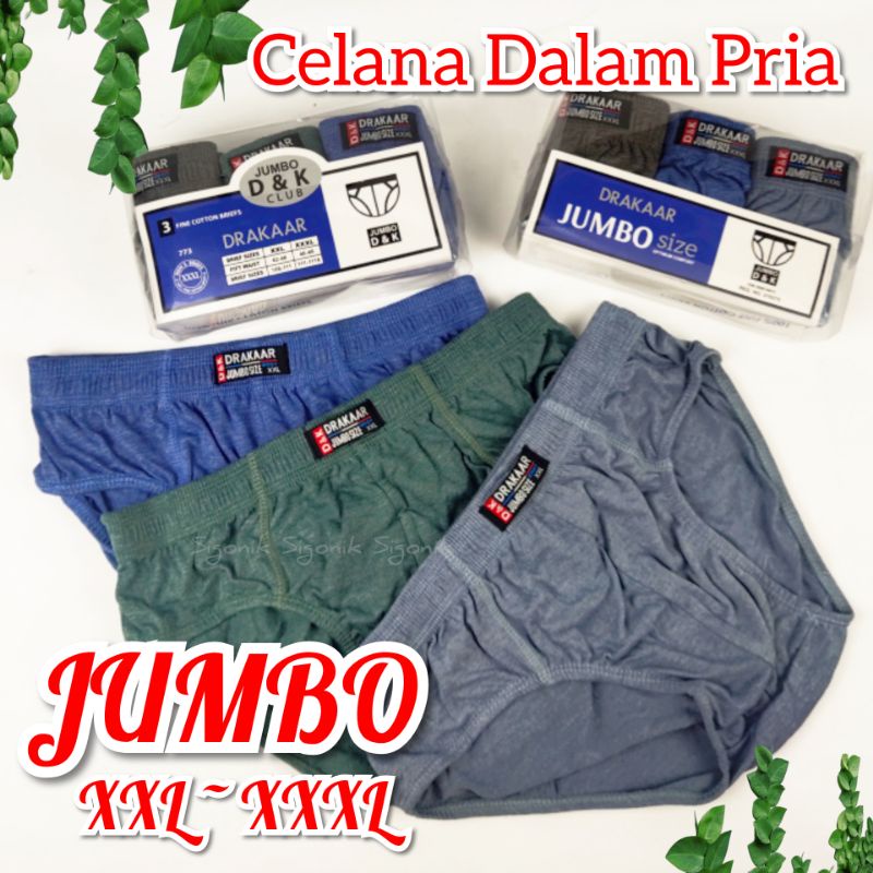 (1 Box isi 3 pcs ) CD Celana Dalam Pria Dewasa JUMBO XXL XXXL Sempak Big Size Drakaar Original Sigonik