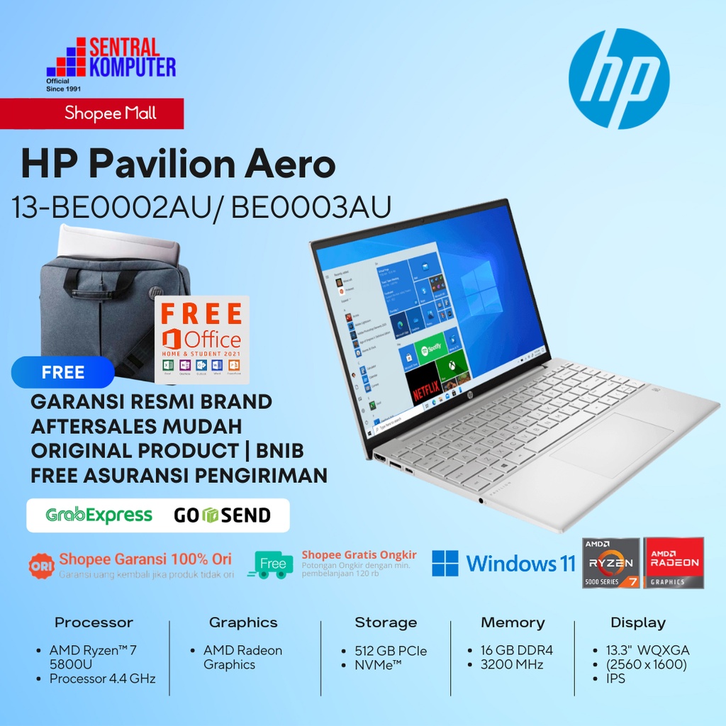 HP Pavilion Aero 13 Ryzen 7-5800U 16GB-512GB SSD-Win 11 - OHS