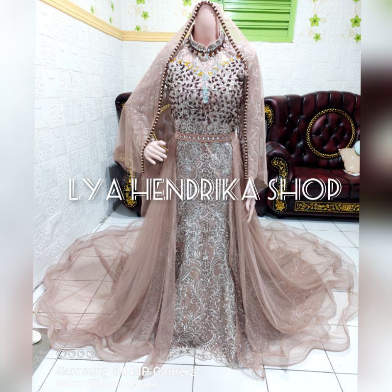 GAUN PENGANTIN DUYUNG EKOR + VEIL MUTIARA +EKOR TILE SUSUN