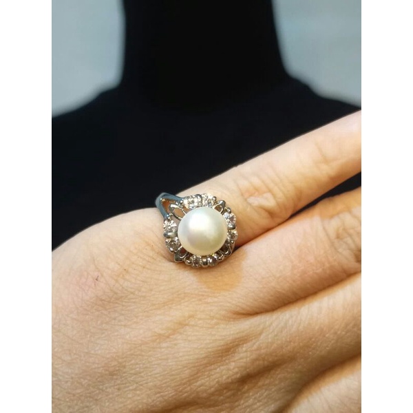 Cincin mutiara putih batu kecil