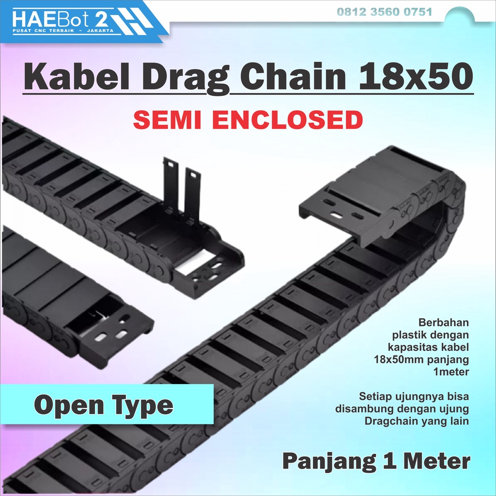 [HAEBOT 2] Kabel Cable Drag Chain Dragchain Wire Carrier 18x50 mm CNC Semi Enclosed Open Type Plasti