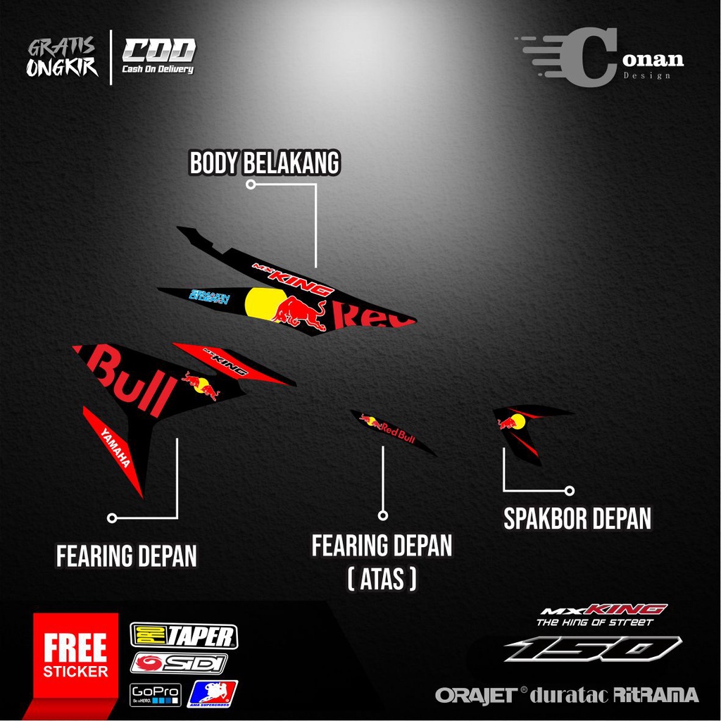 Stiker Motor MX King Striping Variasi RedBull