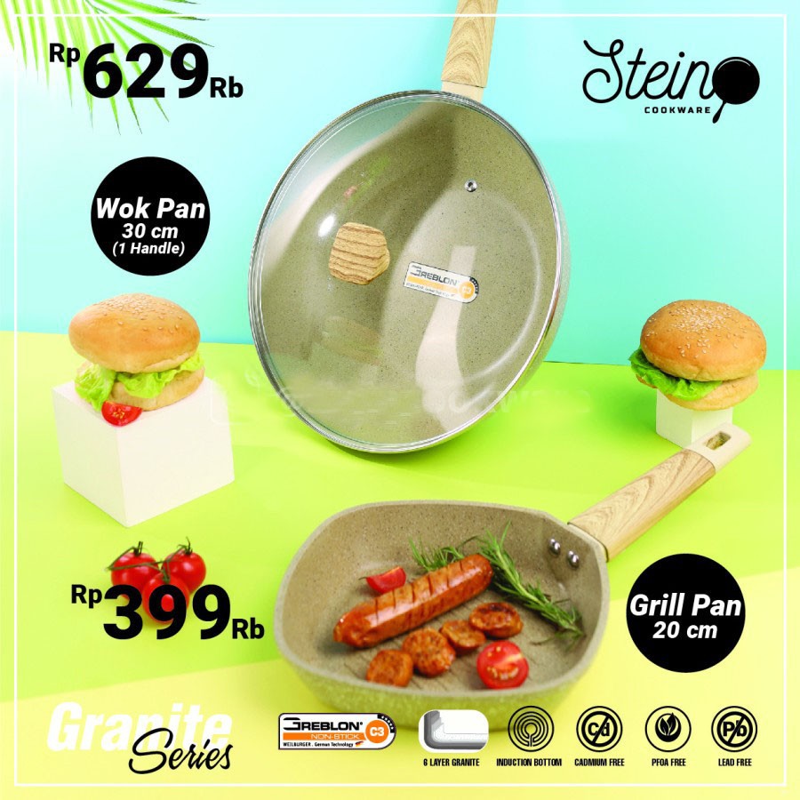 STEIN Cookware PAKET IVORY Granite Wok 30 Cm + Grill Pan 20 Cm