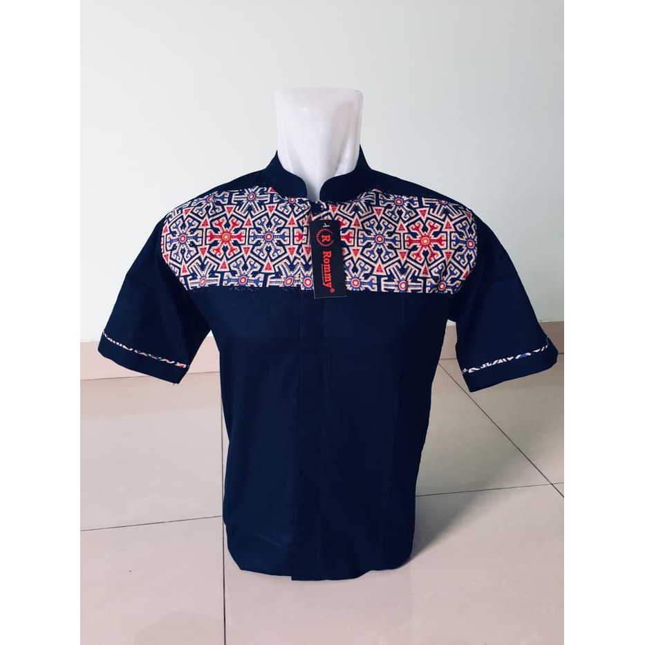 Fashion Muslim - Atasan - Baju Koko Kemeja \\U002F Baju Koko Muslim Pria Exe - Biru Dongker Kombinasi