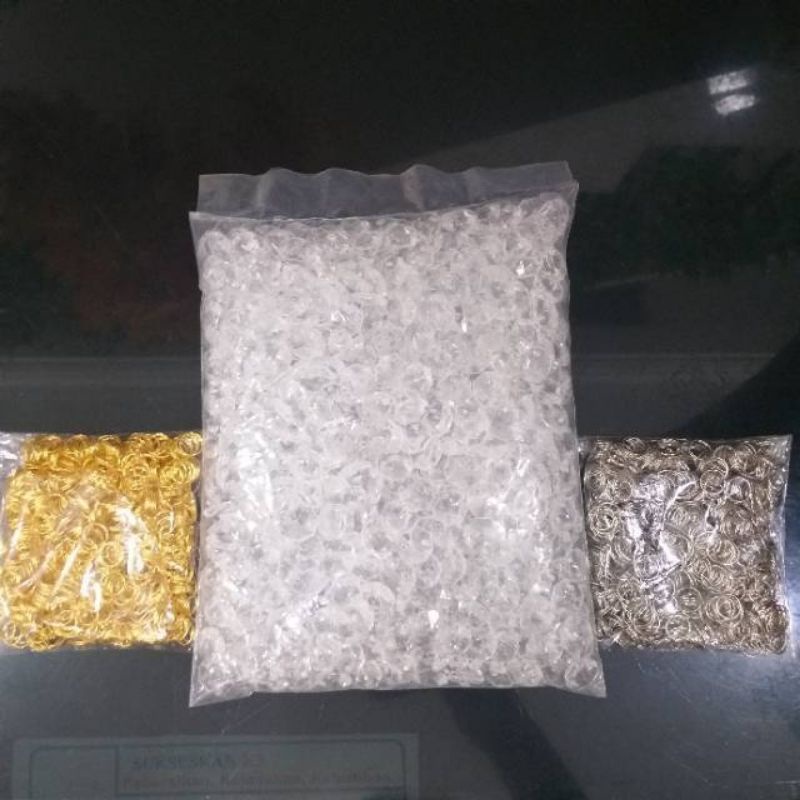 Paket Kristal akrilik isi 2000 + ring untuk meronce/ Kristal untuk lampu hias/ Tirai Kristal isi 200