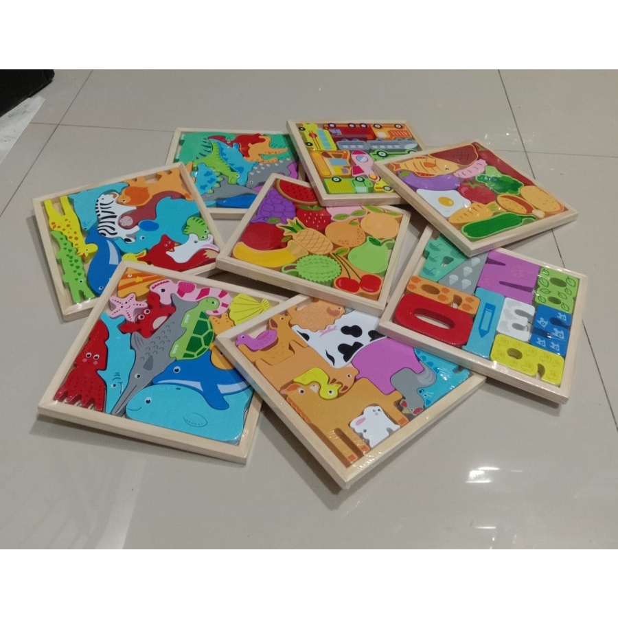 Mainan  Edukasi Edukatif Anak 3D Puzzle Kayu (cocokin bentuk )