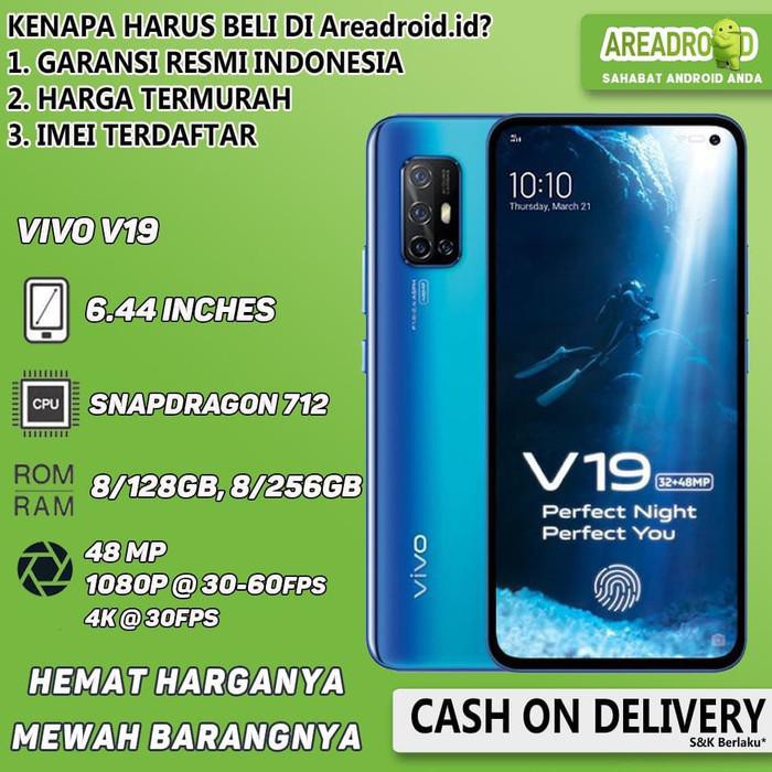Harga Murah Hp  [Handphone] Vivo V19 8GB 128GB / 256GB Garansi Resmi Vivo 128 GB 256 GB Biru